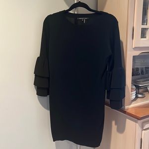 Black Knit Sweater Dress with Ruffle Sleeves